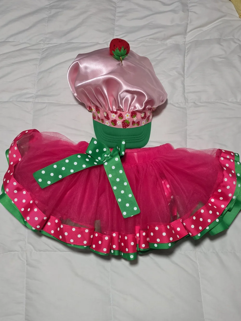 Pink Strawberry Chef Kids Costume Hat and Tutu Set